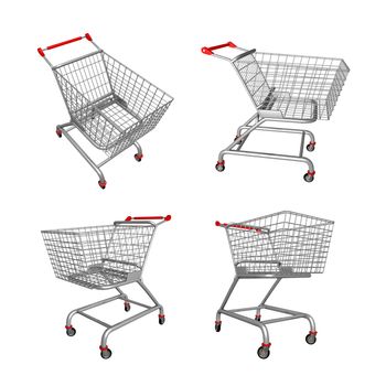 Four angles of a 3d shopping cart .
