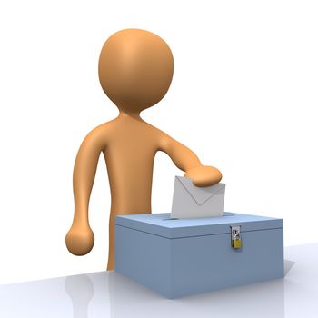 3d person in front of a ballot box casting a vote