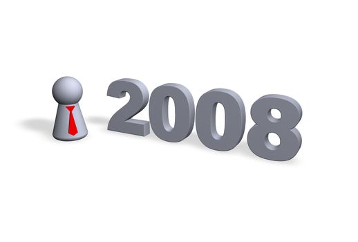2008 text in 3d and play figure with red tie