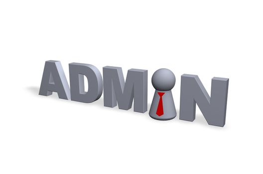 admin text in 3d and play figure with red tie
