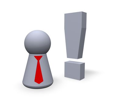 attention symbol in 3d and play figure with red tie