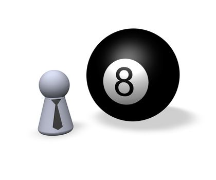 billiard ball eight and play figure with black tie