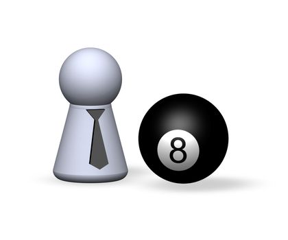 billiard - eightball and play figure with red tie