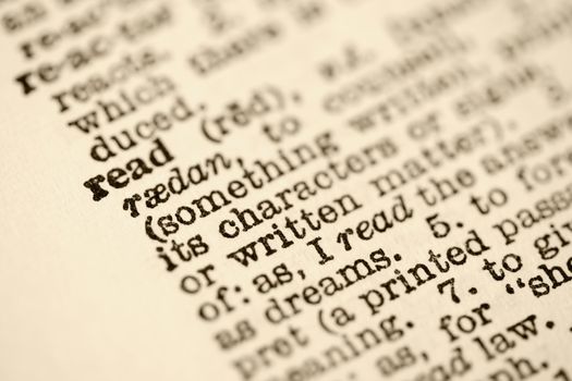 Selective focus of dictionary entry for the word read.