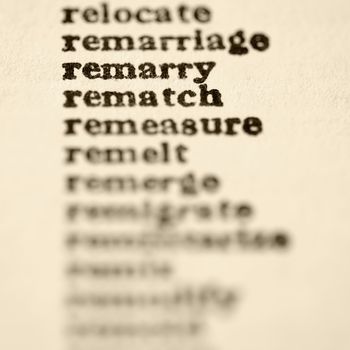 List of words in alphabetical order including words remarry and rematch.