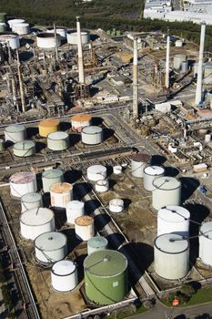 Aerial view of oil refinery in Australia.