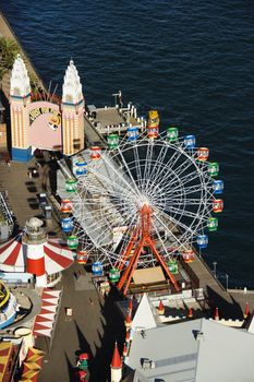 Aerial view of ferris wheel in Luna Park Sydney, Australia.