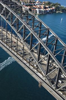 Detail aerial view of Sydney Harbour Bridge in Sydney, Australia.