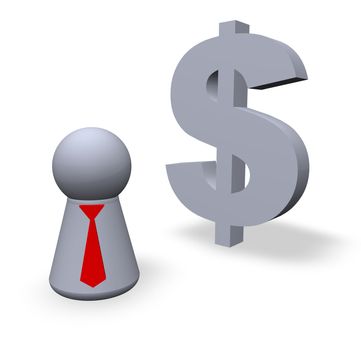 dollar symbol in 3d and play figure with red tie