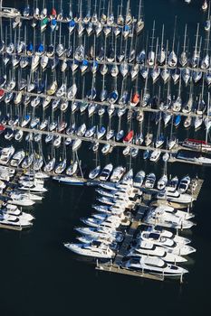 Aerial view of boats docked in Rushcutters Bay, Australia.