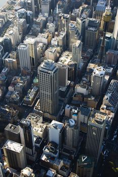 Aerial view of skyscrapers in downtown Sydney, Australia.