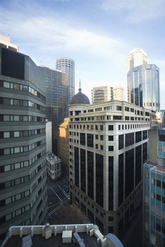 View from skysraper of buildings in downtown Sydney, Australia.