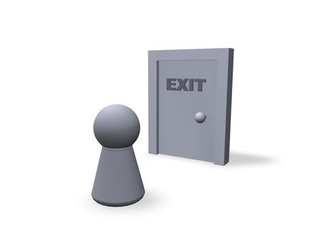 play figure and door with exit text