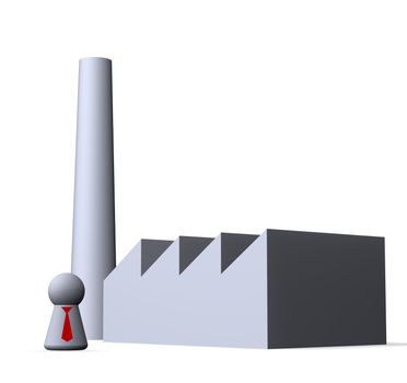 play figure businessman with red tie and factory buildings