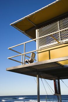 Lifeguard shack on beach on Surfers Paradise, Australia.