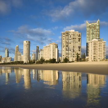 Beachfront high rise buildings on Surfers Paradise, Australia.