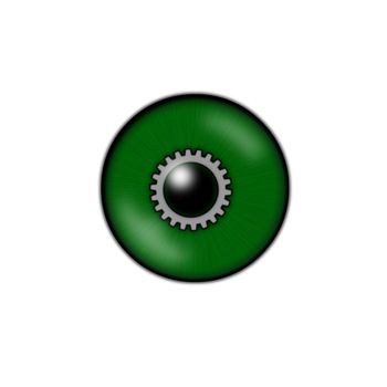 green eyeball with gear wheel