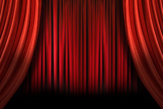 Old fashioned, elegant theater stage with swag velvet curtains