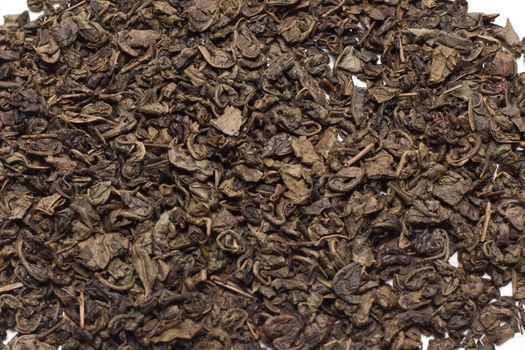 Green tea, dry, sheet insulated on white background