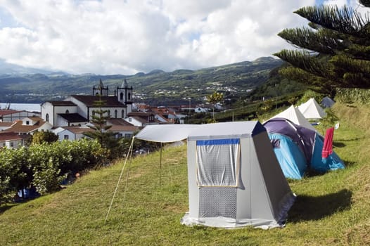 Camping ground near a small village in Azores, Portugal