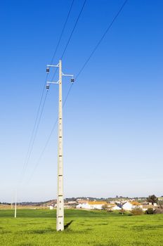 High tension power line near a rural village