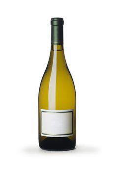 White wine bottle with blank label isolated on white 