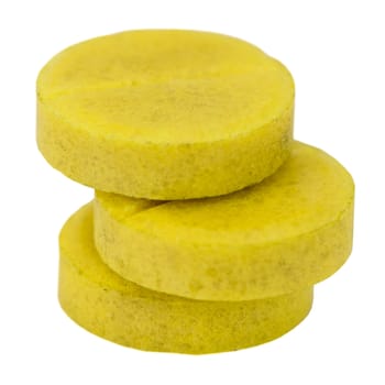 Three yellow tablet on the white background