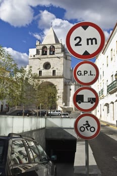 Underground parking entrance in an historic village
