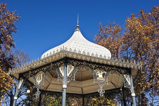 Detail of a beautiful ironwork bandstand roof
