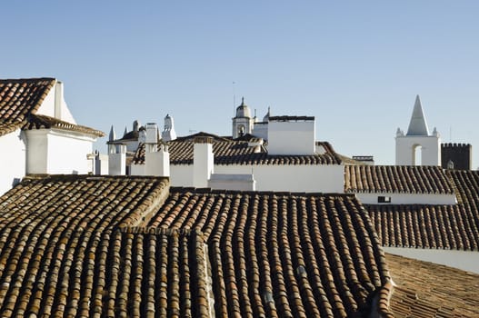 Detail of the traditional roofs of the village of Monsaraz, Alentejo, Portugal