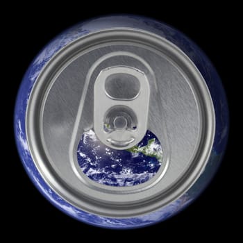 A Open earth soda can lid on black background