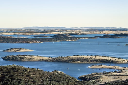 View of Alqueva reservoir from the village of Monsaraz, Alentejo, Portugal.