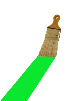 A Isolated paint brush painting a green stripe