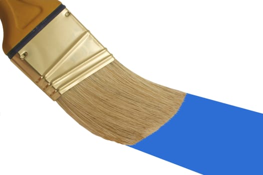 A IIsolated paint brush painting a blue stripe