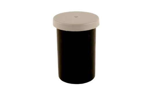 A Black film canister with a grey lid