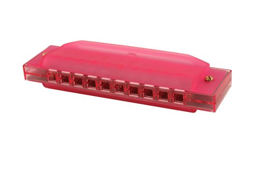 A Isolated pink harmonica on white