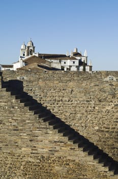 Walls and stairs of the medieval castle of Monsaraz, Alentejo, Portugal