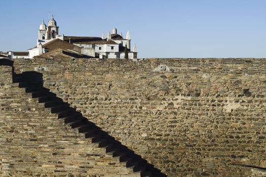 Walls and stairs of the medieval castle of Monsaraz, Alentejo, Portugal
