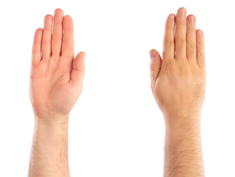 Male hands counting. Attention. Stop