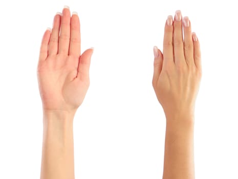 Female hands counting. Attention, Stop