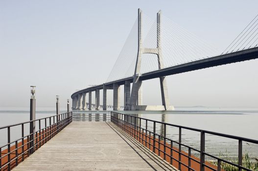 Deck facing Vasco da Gama Bridge, Tagus River, Lisbon, Portugal