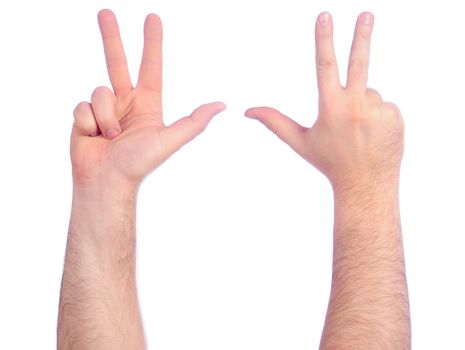 Male hands counting number 3