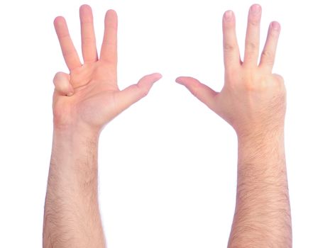 Male hands counting. Number 4