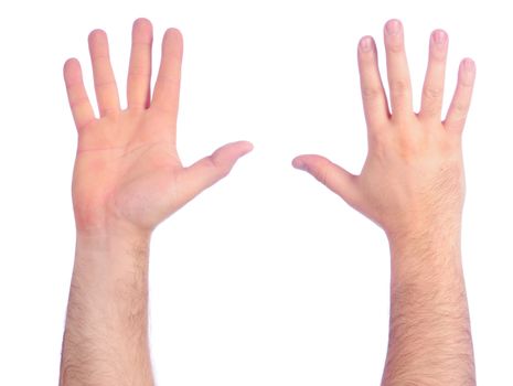 Male hands counting number 5