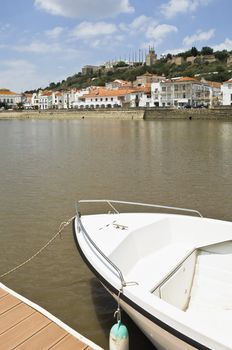 View of the historic town of Alcacer do Sal and the river Sado, Alentejo, Portugal
