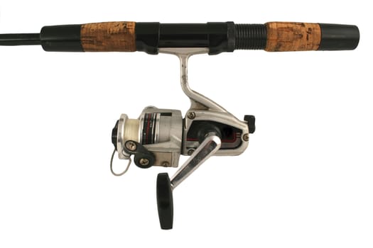A Old isolated fishing rod and reel