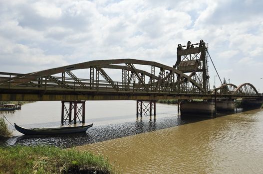 Iron drawbridge over the river Sado, Alcacer do Sal, Alentejo, Portugal

