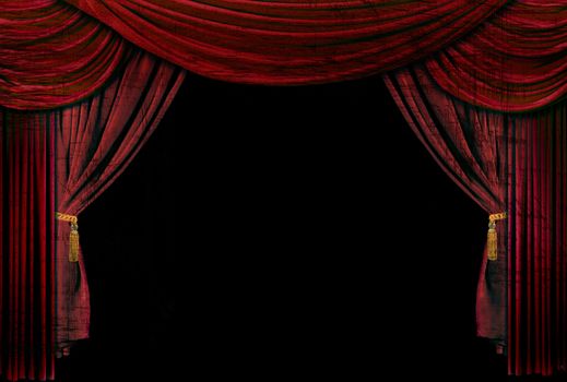 Old fashioned, elegant theater stage with velvet curtains.