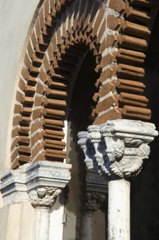 Moorish window in the medieval castle of Alvito, Alentejo, Portugal
