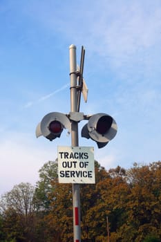 Railroad Tracks out of Service sign with lights